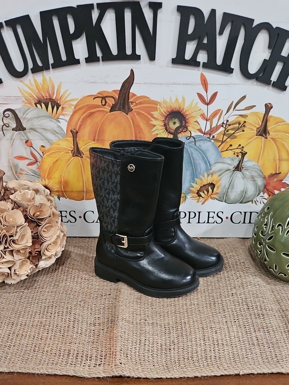 Toddler Michael Kors Black Leather Zip Up Mid-Calf Boots Sz 8